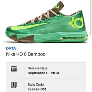 NIKE KD 6 Basketball Sneaker, Bamboo, Size 13